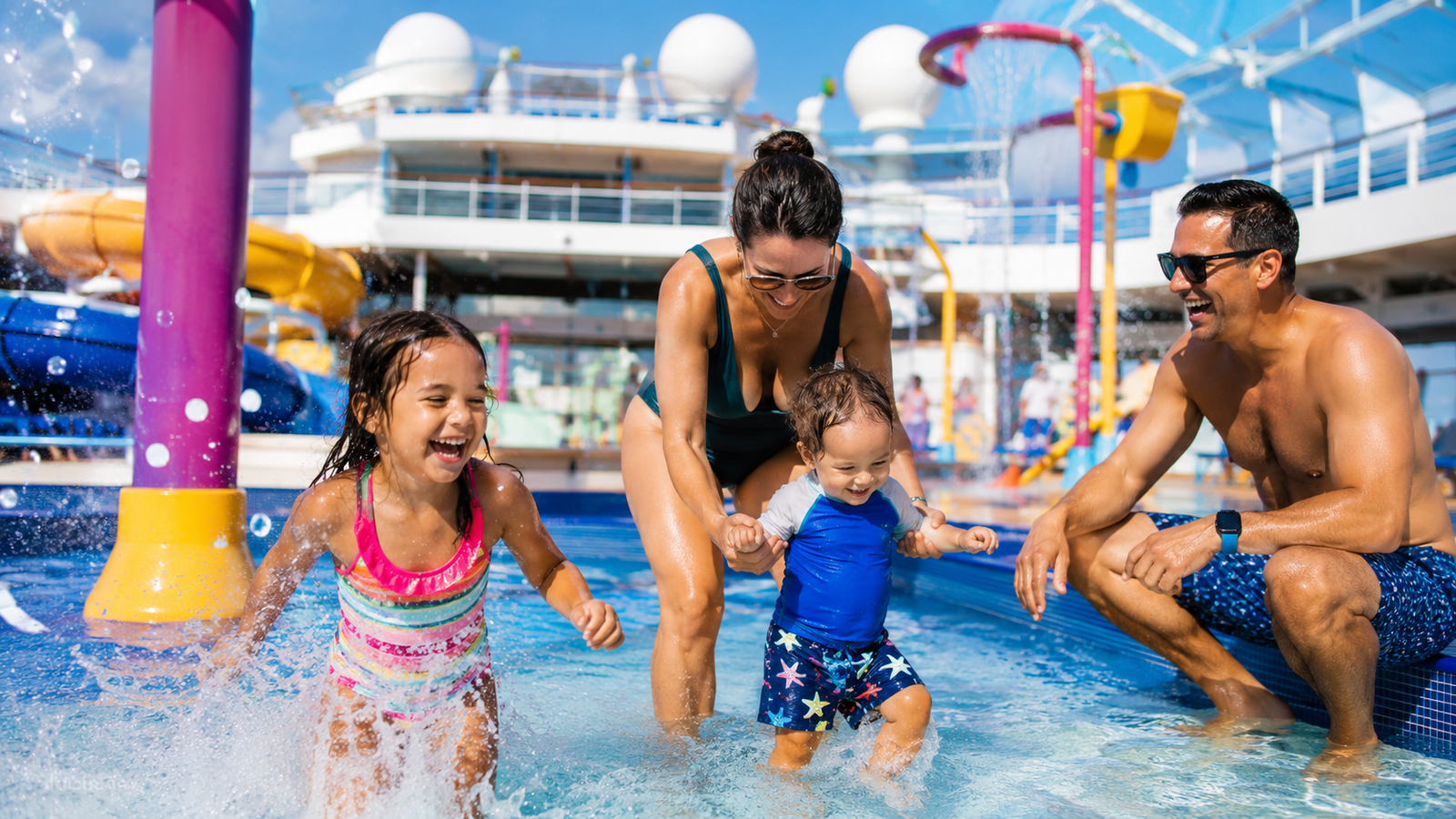 Kids playing at a cruise ship water park