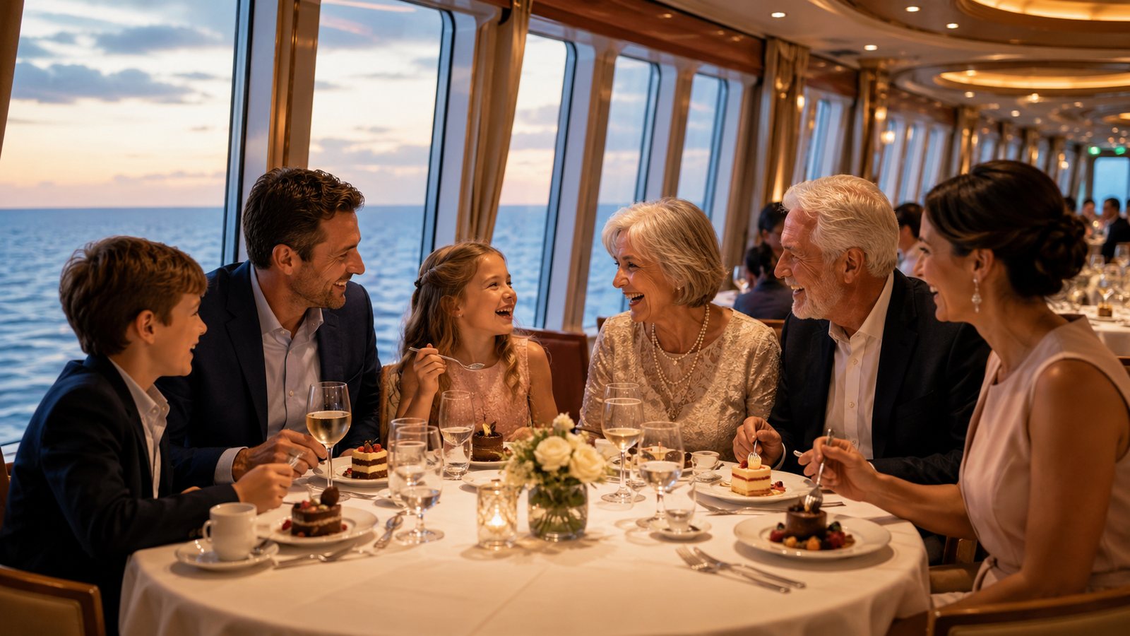 Family dining together on a cruise ship