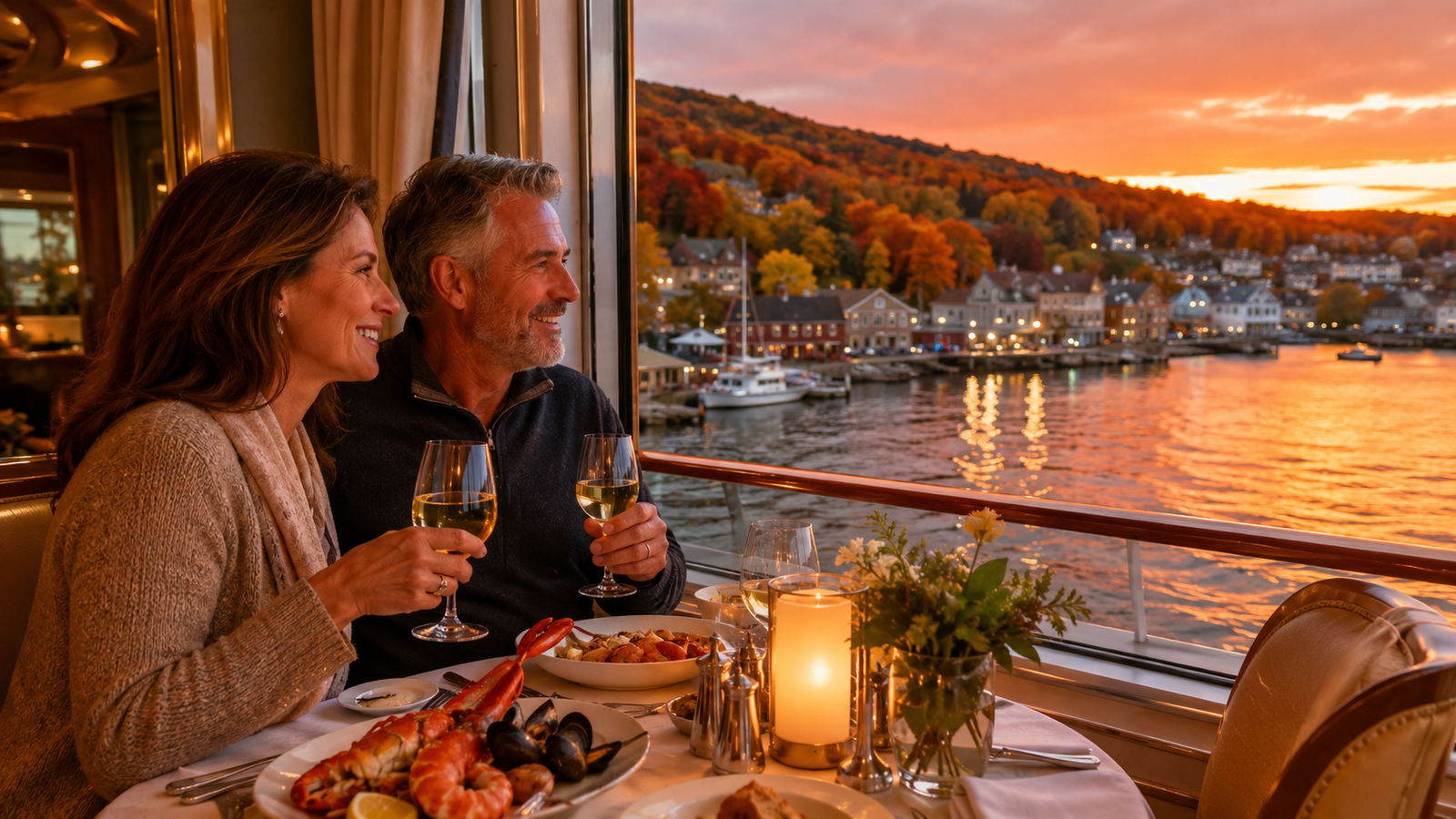 Passengers exploring a port town in Nova Scotia