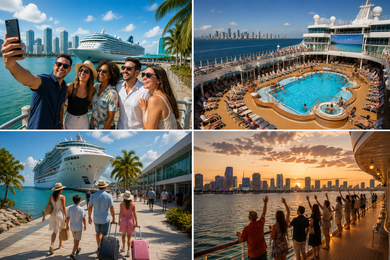 A large cruise ship departing Miami