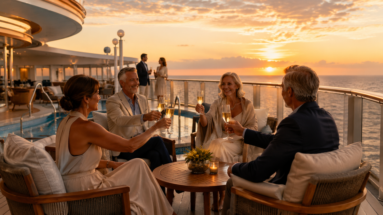 Guests relaxing on a Holland America cruise ship