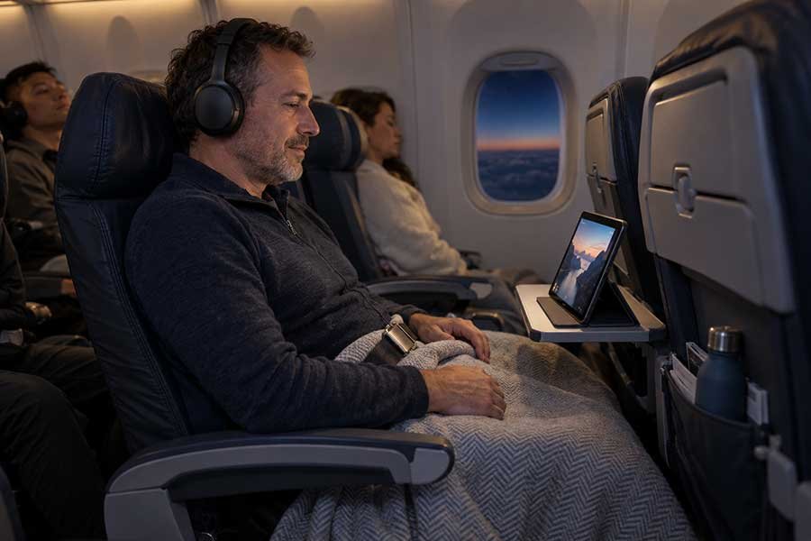 Small travel comfort kit packed with essentials for an easier flight