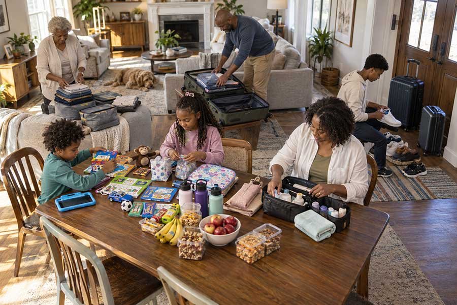 A family packing together for a stress-free vacation