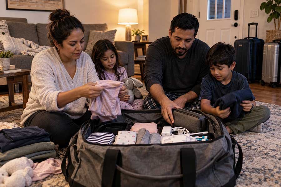 Small travel tools packed to solve common problems on a trip