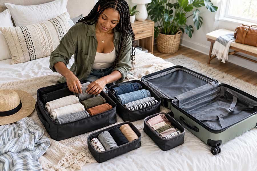 An organized suitcase packed with a real system