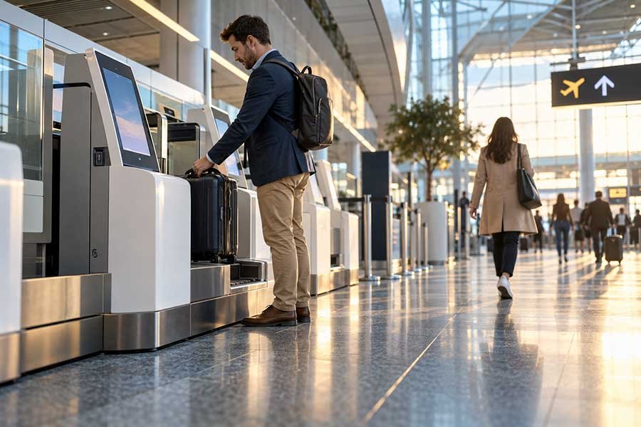 A traveler relaxing comfortably while waiting at the gate