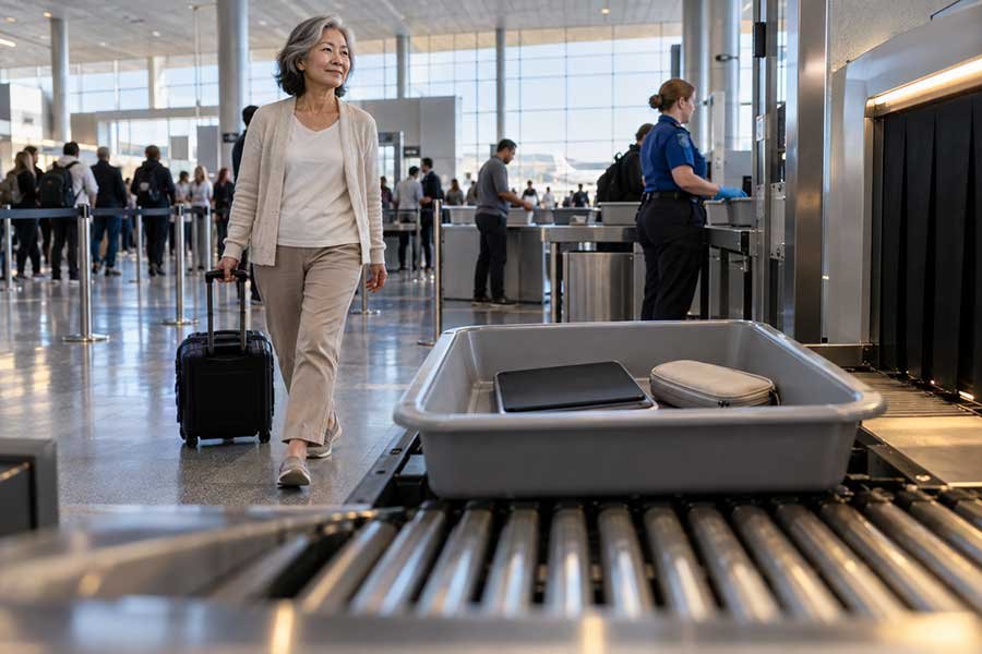 A traveler declaring medical items at airport security