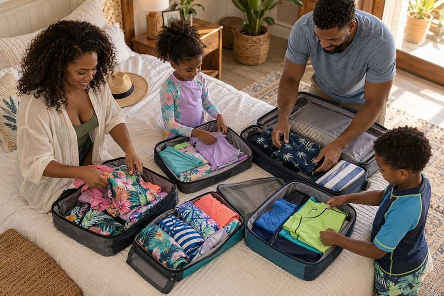 A family packing for an all inclusive resort trip