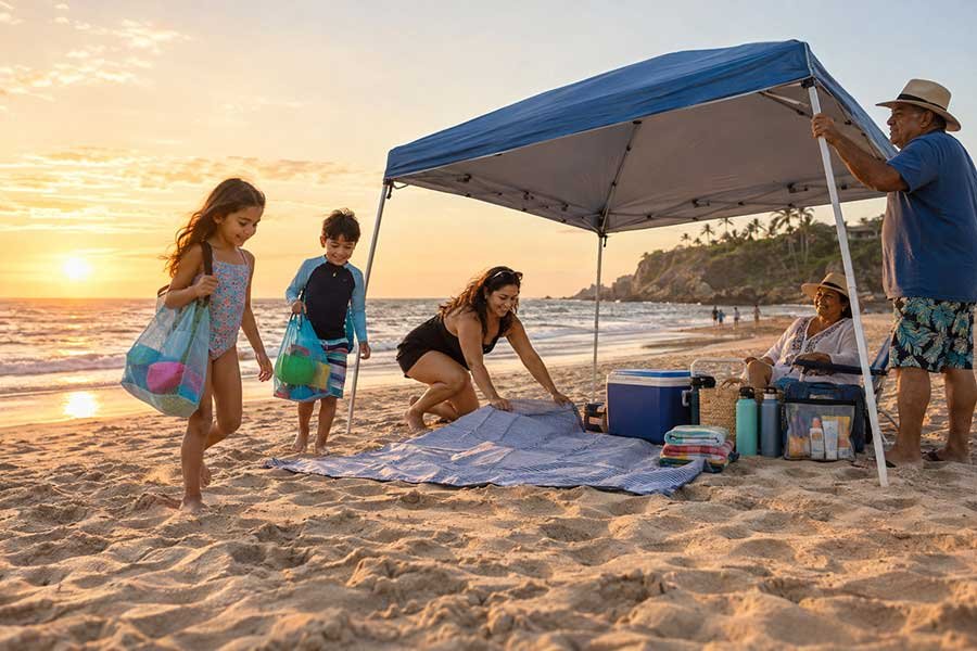A small first aid kit packed for a family beach trip