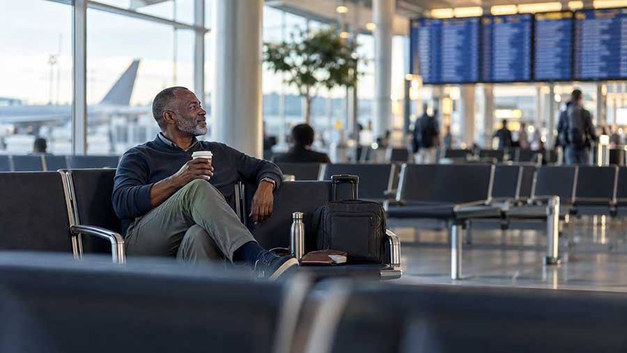 A first-time traveler arriving early at the airport