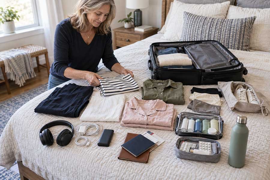 A carry-on bag packed for a stress-free flight