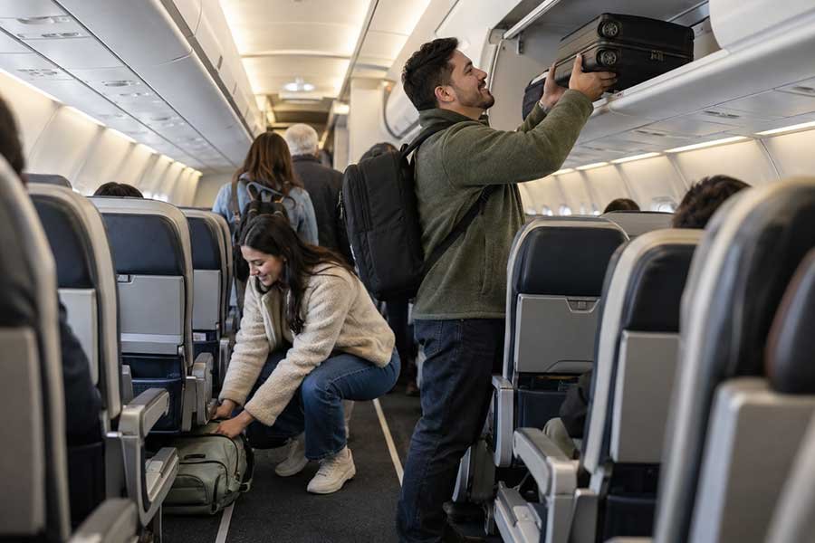 A backup outfit packed in a carry-on bag for a flight
