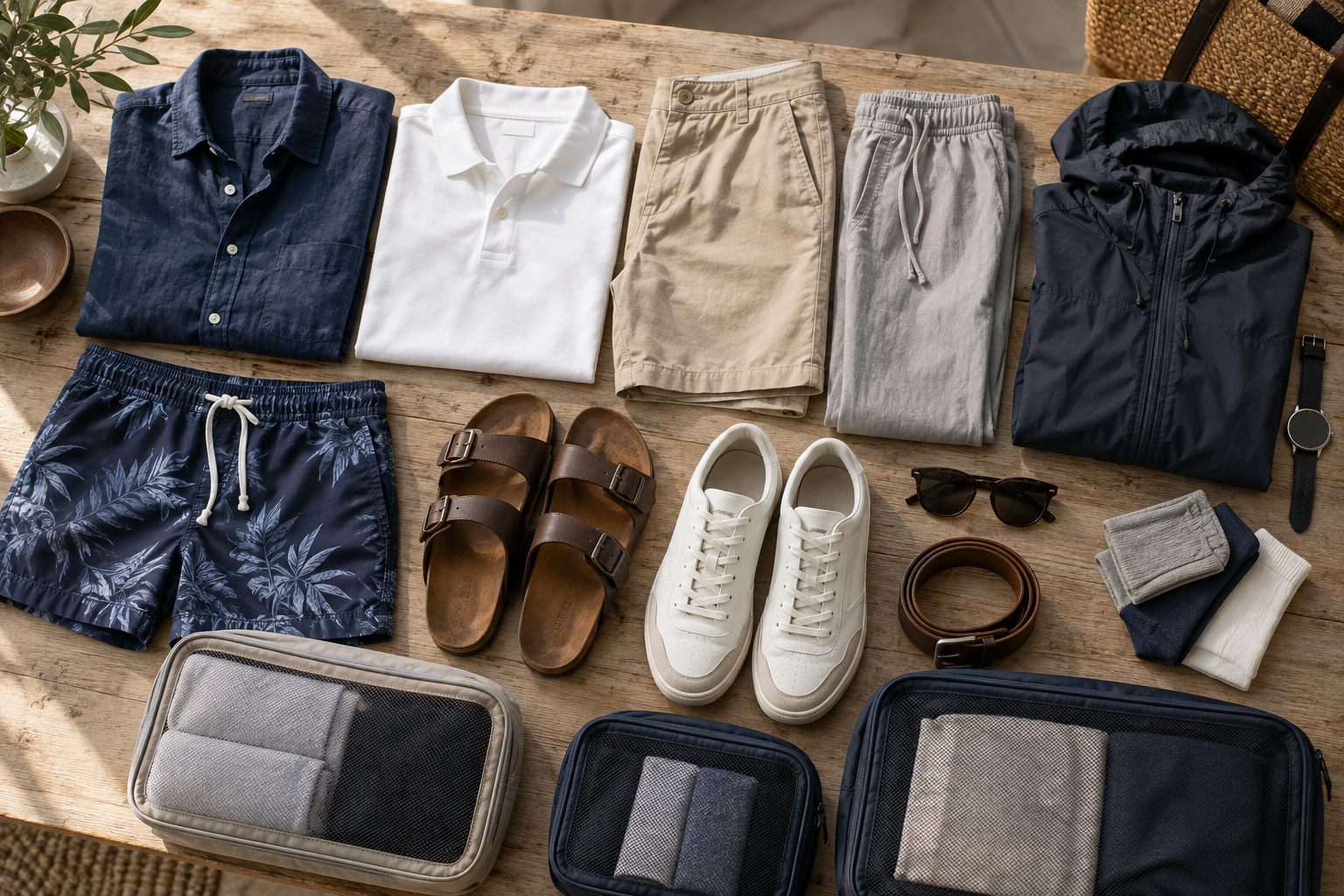 A man packing a suitcase for a cruise vacation