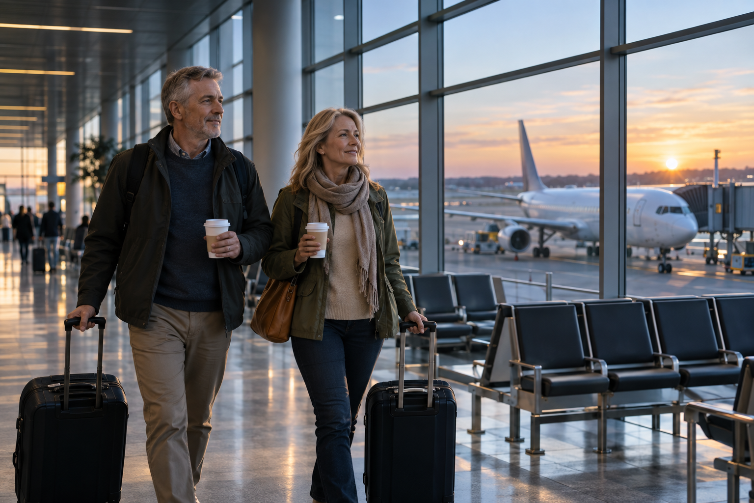 A traveler comparing an early morning flight and a late night flight
