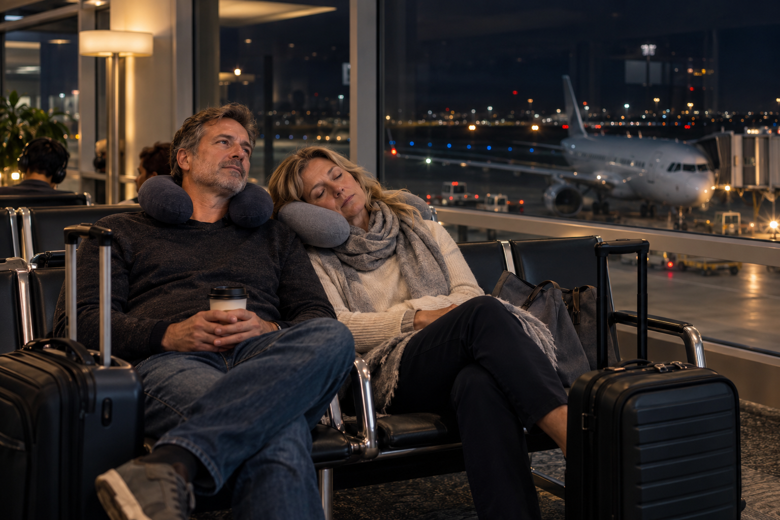 A traveler checking hotel costs around an early or late flight