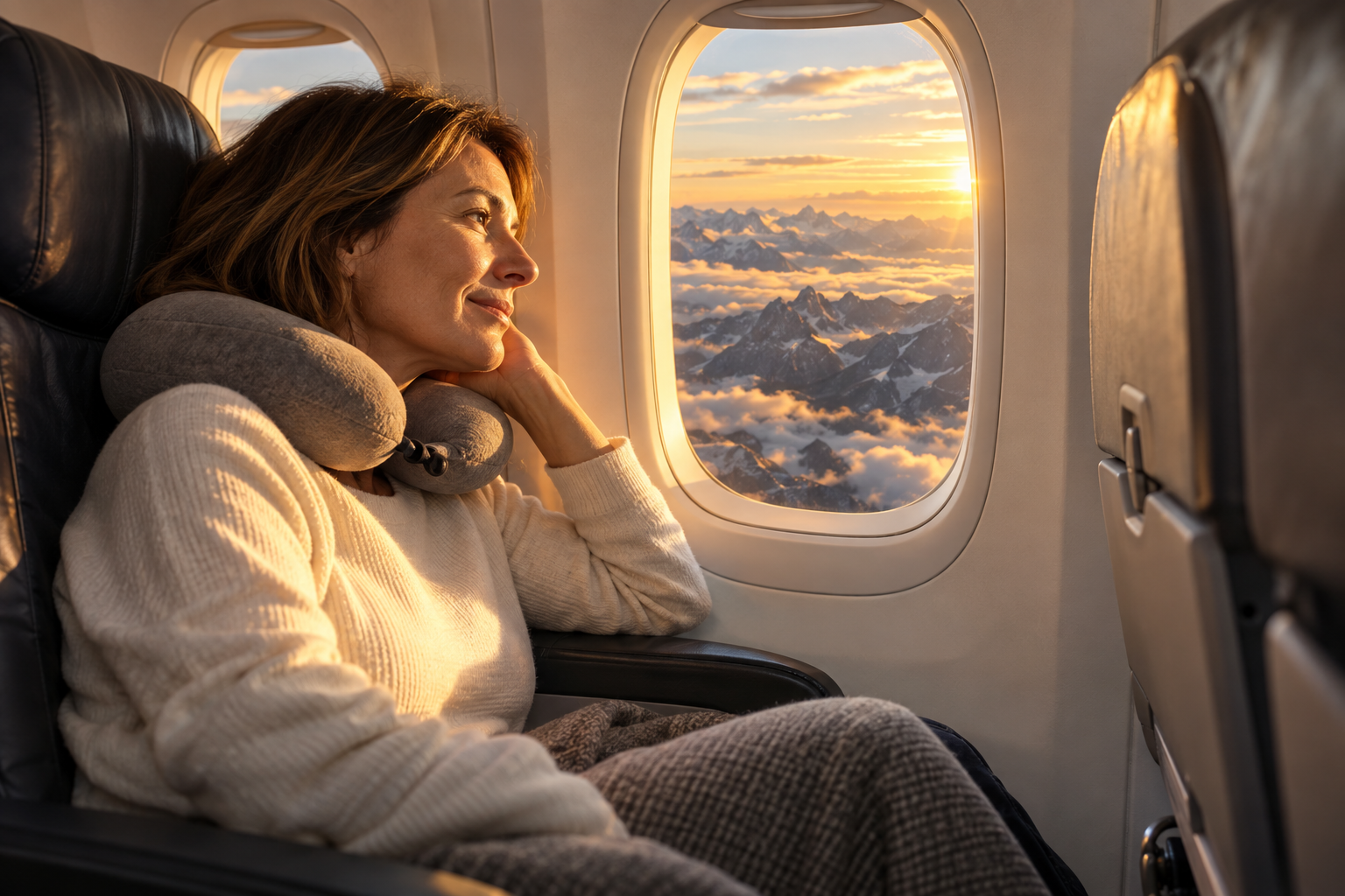 A family choosing seats together on a flight