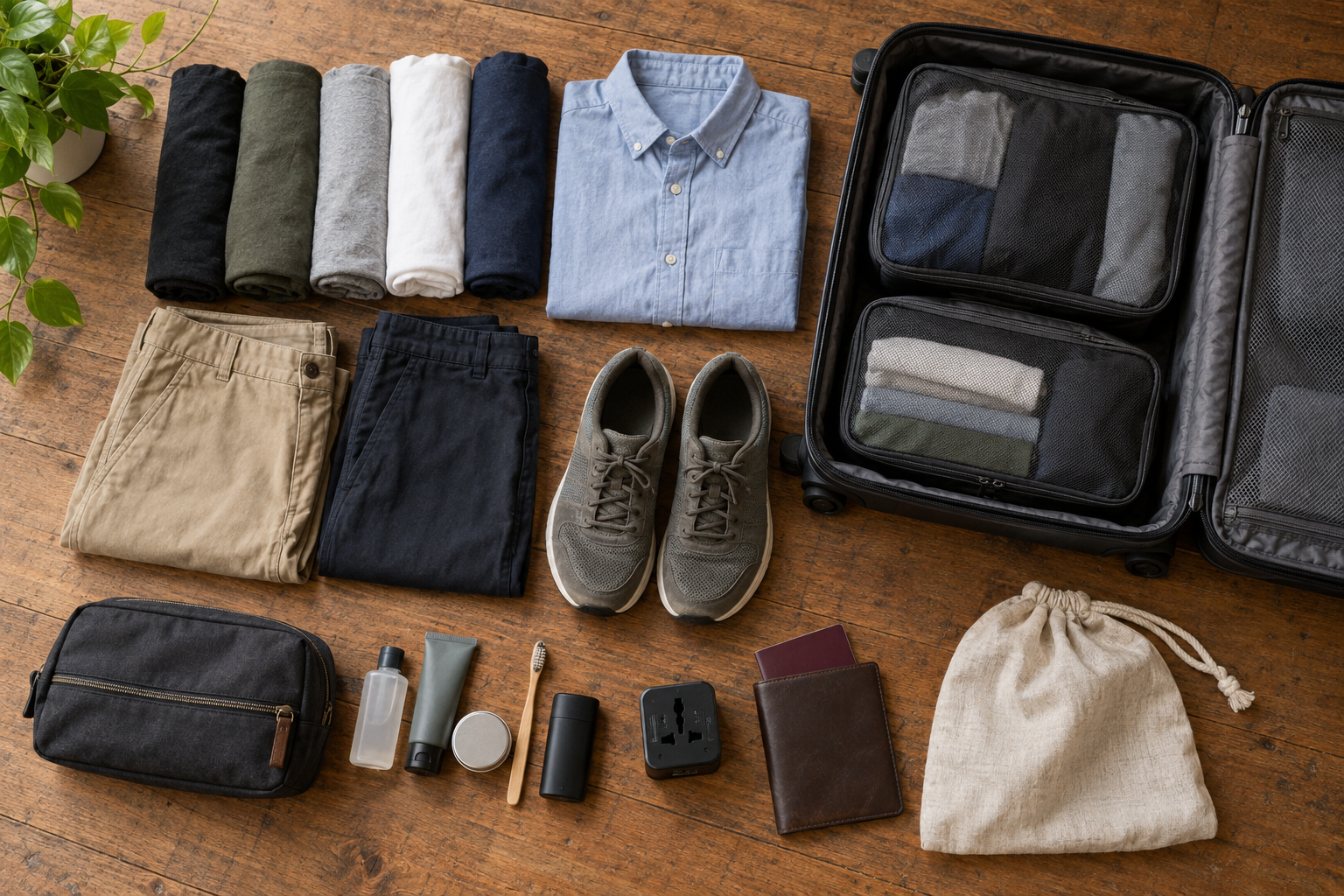 A man packing a suitcase for international travel