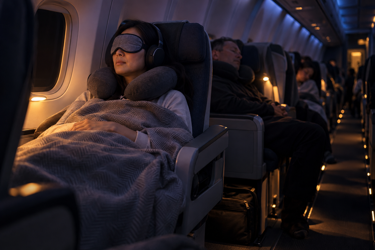 A traveler preparing for a long international flight