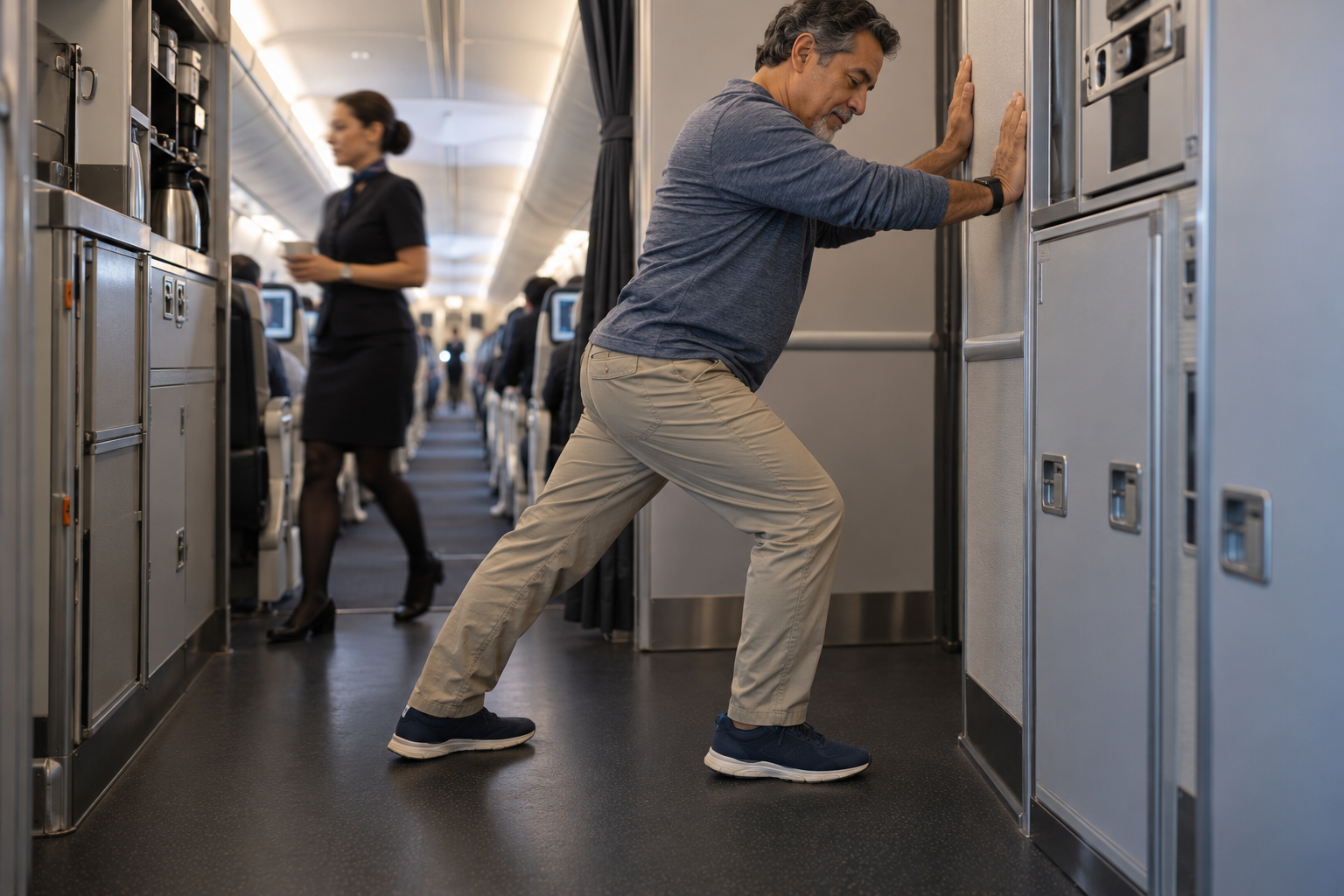A traveler watching downloaded entertainment on a long flight