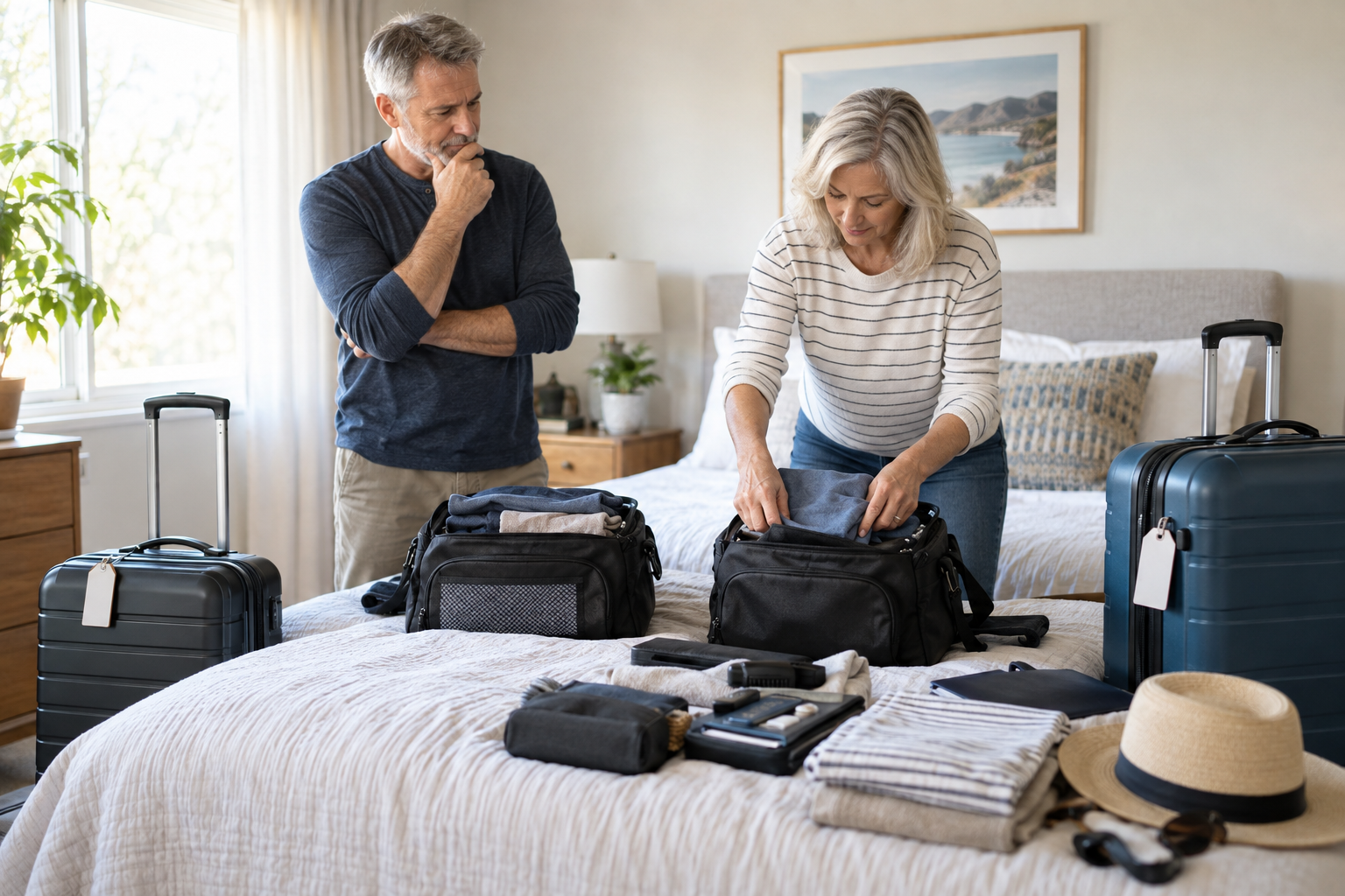 A traveler checking basic economy baggage rules before a flight