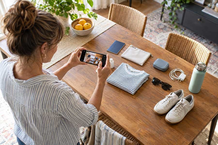A traveler using a checklist to avoid forgetting items
