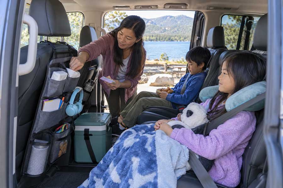 A child's boredom kit packed for a road trip