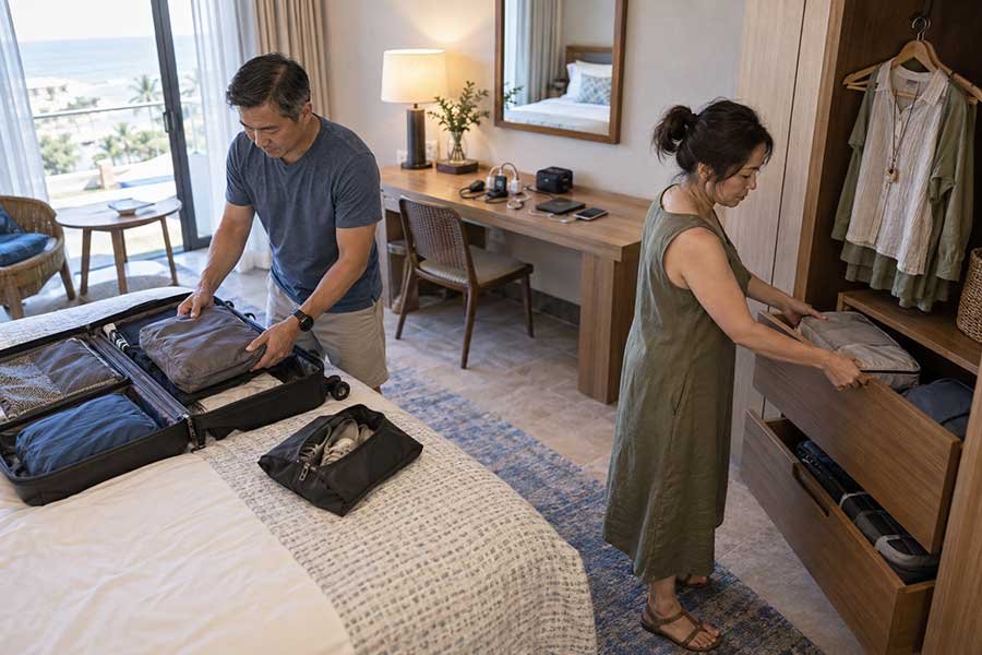 A backup outfit packed in a carry-on bag