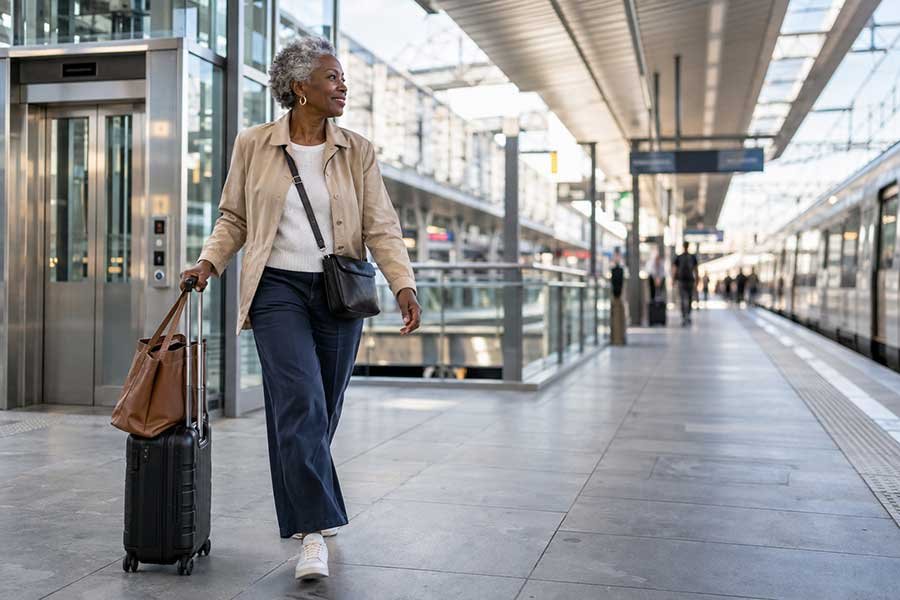 A traveler feeling calm and prepared for a smooth travel day