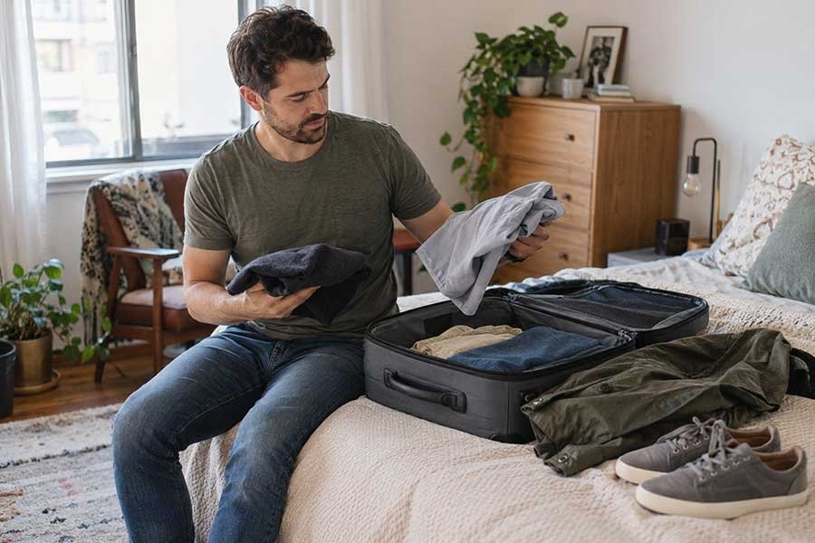 Travel documents, cards, and cash organized before a first trip