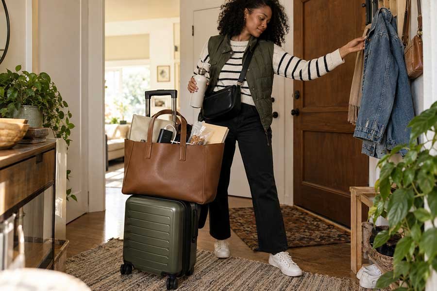 A small capsule wardrobe packed for a weekend trip