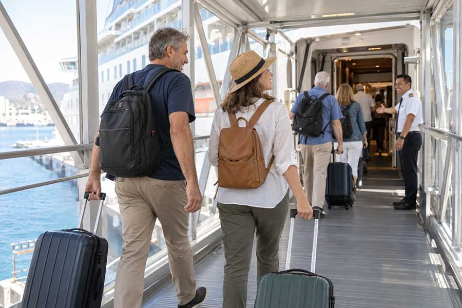 First-time traveler boarding a cruise ship excited for an easy vacation