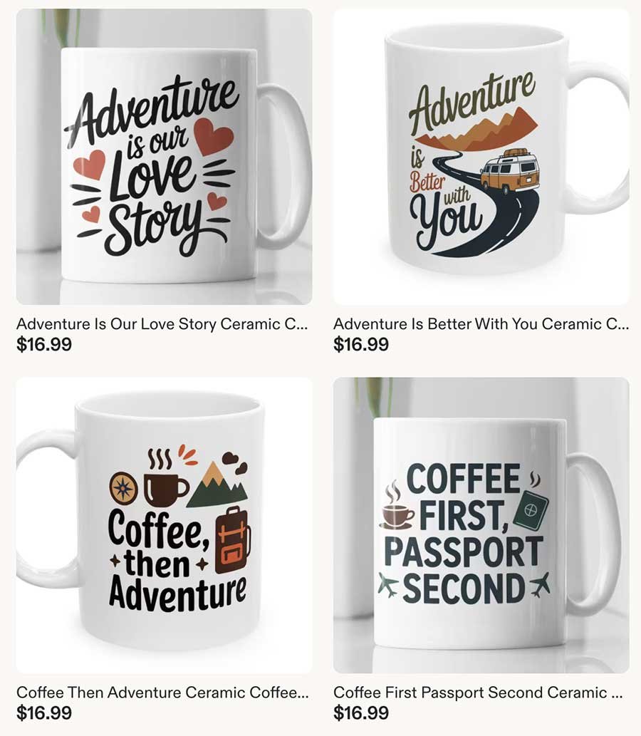 Coffee mug from our travel store on Etsy