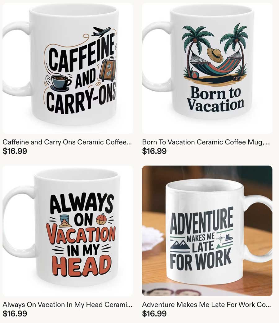 Coffee mug from our travel store on Etsy