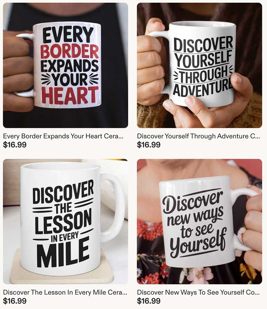 Coffee mug from our travel store on Etsy